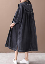 Load image into Gallery viewer, French denim black Fine coat for woman Shape hooded Hole outwears