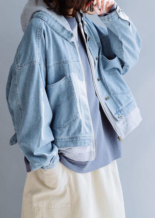 French denim blue Fashion coats women Work hooded fall short coat
