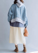 Load image into Gallery viewer, French denim blue Fashion coats women Work hooded fall short coat