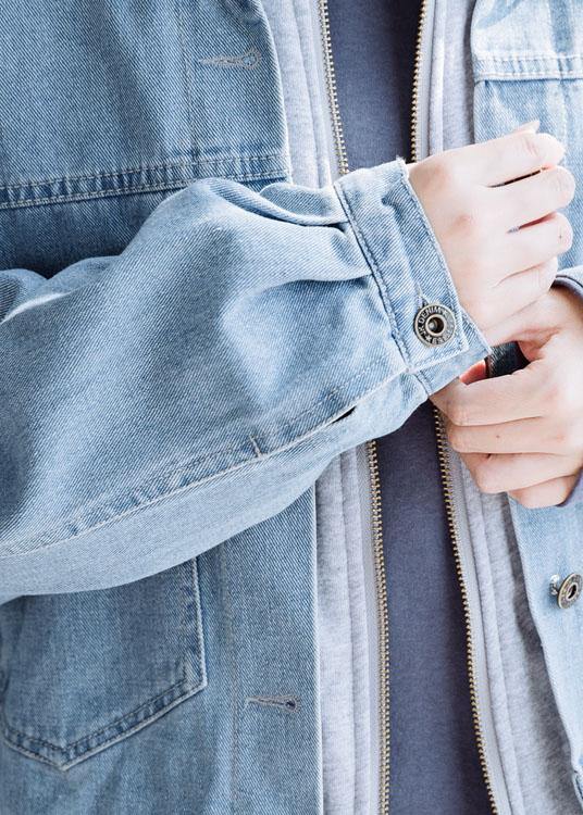 French denim blue Fashion coats women Work hooded fall short coat