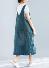Load image into Gallery viewer, French denim blue cotton quilting dresses sleeveless cotton robes summer Dress