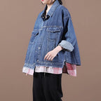 French lapel patchwork Fine fall clothes For Women denim blue Dresses women coats