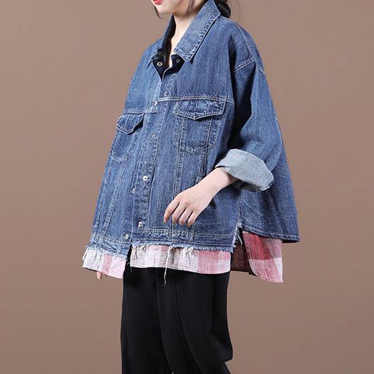 French lapel patchwork Fine fall clothes For Women denim blue Dresses women coats