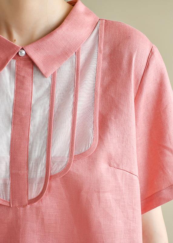 French lapel patchwork summer clothes For Women Shirts pink Dresses