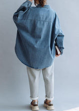 Load image into Gallery viewer, French low high design cotton shirts women pattern denim blue blouse fall