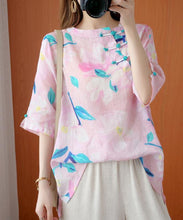Load image into Gallery viewer, French o neck half sleeve summer Shirts pink print shirt