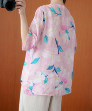 Load image into Gallery viewer, French o neck half sleeve summer Shirts pink print shirt