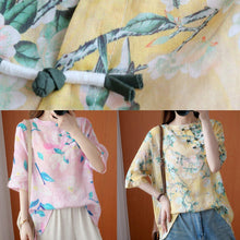 Load image into Gallery viewer, French o neck half sleeve summer Shirts pink print shirt