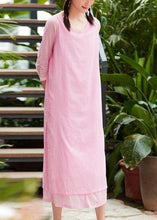 Load image into Gallery viewer, French o neck pockets cotton Tunics Runway pink A Line Dresses summer
