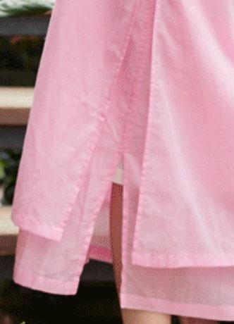 French o neck pockets cotton Tunics Runway pink A Line Dresses summer