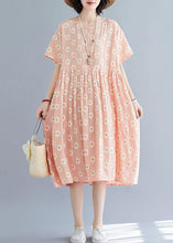 Load image into Gallery viewer, French pink Daisy print outfit o neck daily summer Dresses