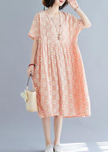 Load image into Gallery viewer, French pink Daisy print outfit o neck daily summer Dresses