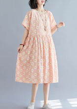 Load image into Gallery viewer, French pink Daisy print outfit o neck daily summer Dresses