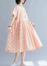 Load image into Gallery viewer, French pink Daisy print outfit o neck daily summer Dresses