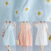 Load image into Gallery viewer, French pink Daisy print outfit o neck daily summer Dresses