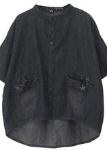 Load image into Gallery viewer, French stand colla pockets cotton Shirts Work denim black shirt