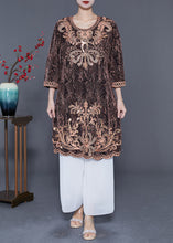 Load image into Gallery viewer, Golden Loose Silk Mid Dress Embroideried Sequins Bracelet Sleeve