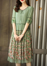 Load image into Gallery viewer, Green Chiffon Long Dress Ruffled Embroideried Summer