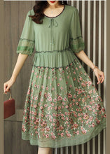 Load image into Gallery viewer, Green Chiffon Long Dress Ruffled Embroideried Summer