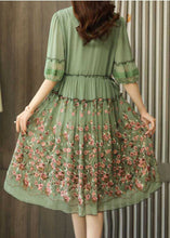 Load image into Gallery viewer, Green Chiffon Long Dress Ruffled Embroideried Summer
