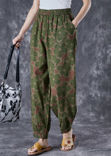 Load image into Gallery viewer, Green Floral Print Linen Pants Oversized Elastic Waist Summer