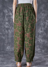 Load image into Gallery viewer, Green Floral Print Linen Pants Oversized Elastic Waist Summer
