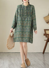 Load image into Gallery viewer, Green Patchwork Cotton Mid Shirts Dress Wrinkled Long Sleeve
