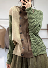 Load image into Gallery viewer, Green Patchwork Knit Sweaters Turtle Neck Winter