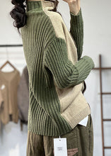 Load image into Gallery viewer, Green Patchwork Knit Sweaters Turtle Neck Winter