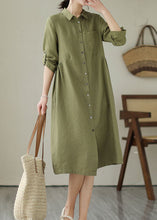 Load image into Gallery viewer, Green Patchwork Linen Dress Peter Pan Collar Wrinkled Summer