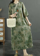 Load image into Gallery viewer, Green Pink Patchwork Linen Long Dress Tasseled Button Summer