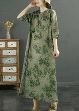 Load image into Gallery viewer, Green Pink Patchwork Linen Long Dress Tasseled Button Summer