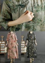 Load image into Gallery viewer, Green Pink Patchwork Linen Long Dress Tasseled Button Summer