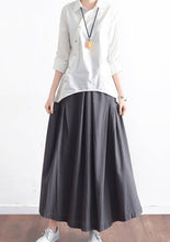 Load image into Gallery viewer, Grey long linen maxi skirt pockets pleated skirts