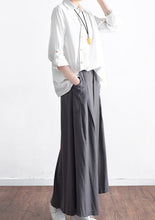 Load image into Gallery viewer, Grey long linen maxi skirt pockets pleated skirts