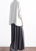 Grey long linen maxi skirt pockets pleated skirts