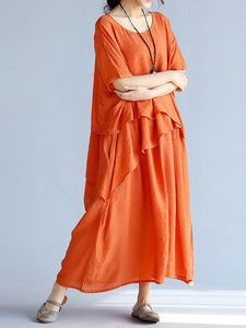 baggy gray long linen dresses oversized layered cotton maxi dress vintage short sleeve cotton clothing