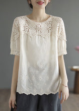 Load image into Gallery viewer, Handmade Beige O-Neck Patchwork Lace Cotton Tanks Summer