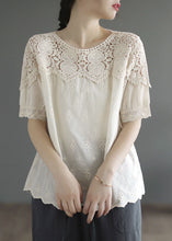 Load image into Gallery viewer, Handmade Beige O-Neck Patchwork Lace Cotton Tanks Summer