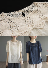 Load image into Gallery viewer, Handmade Beige O-Neck Patchwork Lace Cotton Tanks Summer