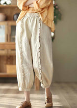 Load image into Gallery viewer, Handmade Beige Ruffled Patchwork Linen Crop Pants Summer