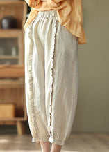 Load image into Gallery viewer, Handmade Beige Ruffled Patchwork Linen Crop Pants Summer
