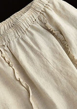 Load image into Gallery viewer, Handmade Beige Ruffled Patchwork Linen Crop Pants Summer