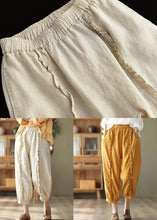 Load image into Gallery viewer, Handmade Beige Ruffled Patchwork Linen Crop Pants Summer