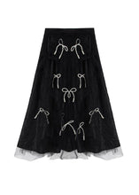 Load image into Gallery viewer, Handmade Black Bow Hollow Outside open Summer Skirt
