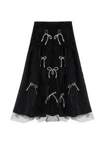 Handmade Black Bow Hollow Outside open Summer Skirt