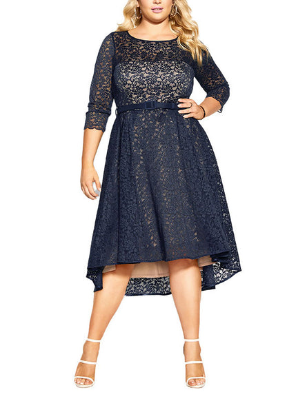 Handmade Black O-Neck Knit Patchwork Lace Long Dresses Summer