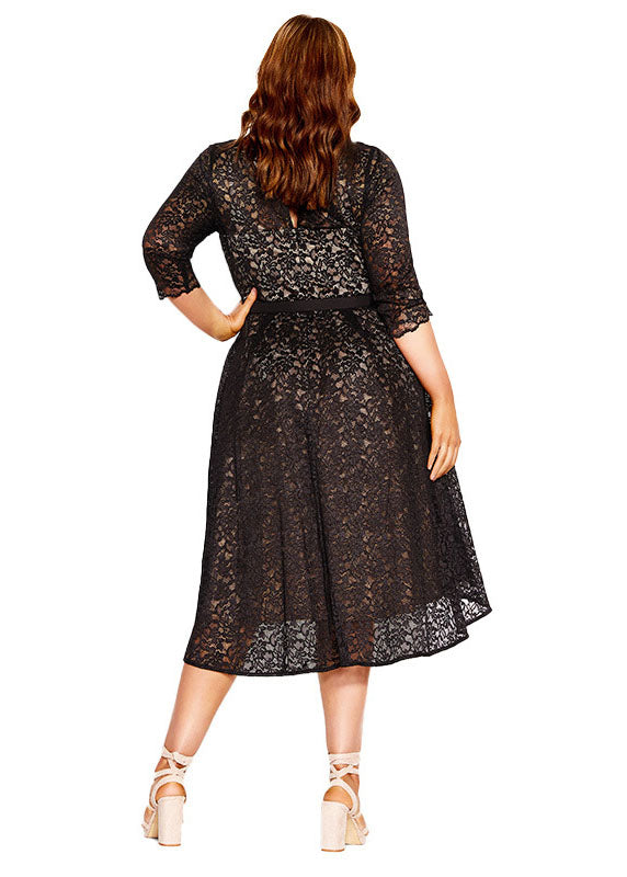 Handmade Black O-Neck Knit Patchwork Lace Long Dresses Summer