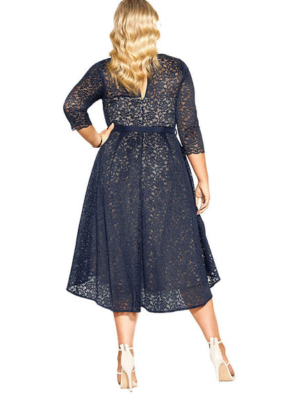 Handmade Black O-Neck Knit Patchwork Lace Long Dresses Summer