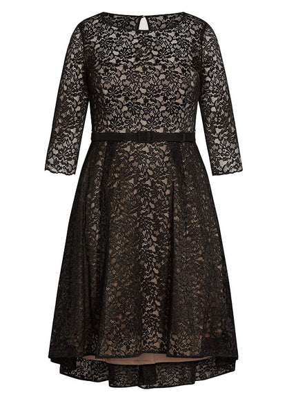 Handmade Black O-Neck Knit Patchwork Lace Long Dresses Summer